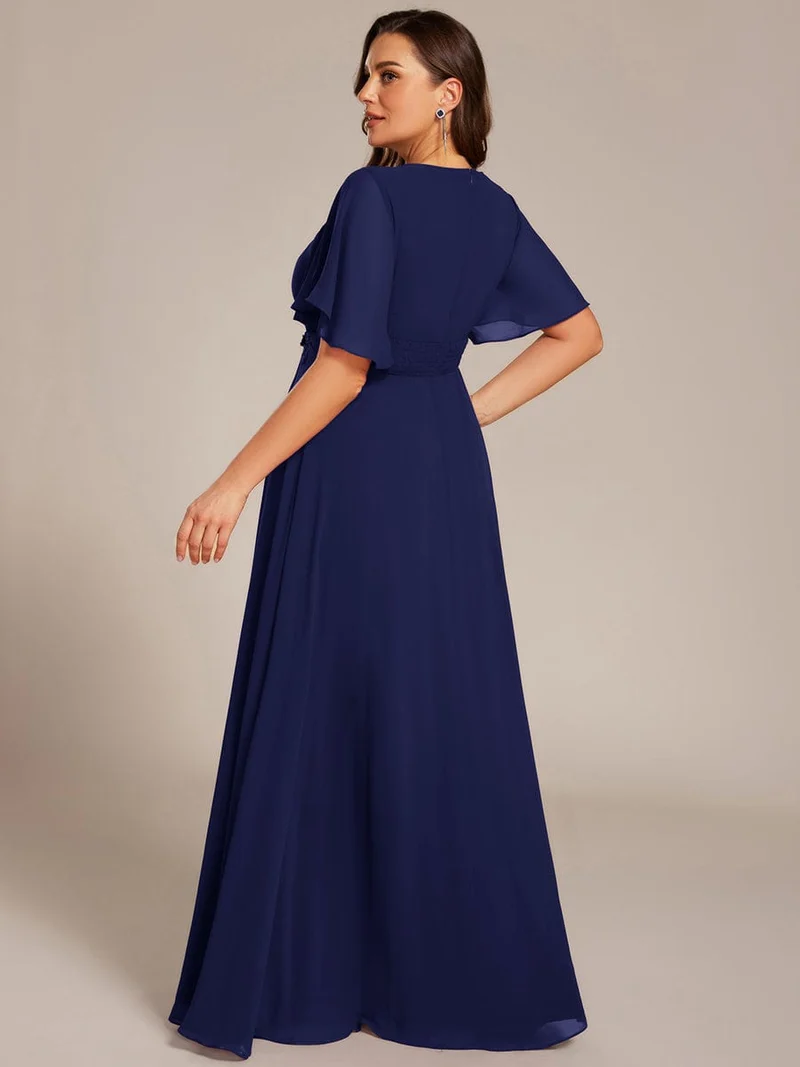 ever ASPYN|Robe de soirée trapèze à manches courtes et appliques plissées