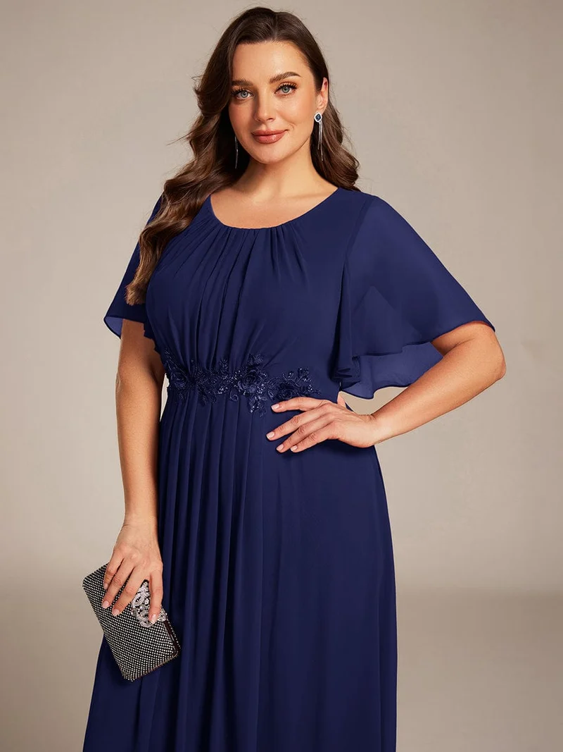 ever ASPYN|Robe de soirée trapèze à manches courtes et appliques plissées
