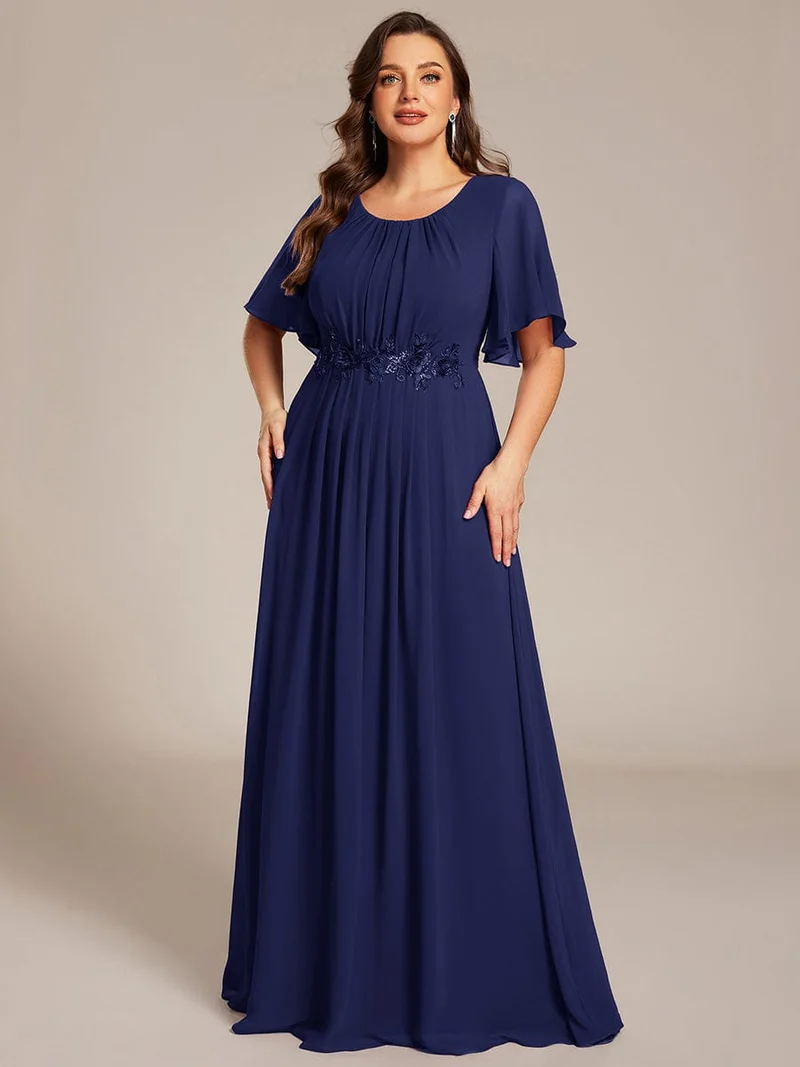 ever ASPYN|Robe de soirée trapèze à manches courtes et appliques plissées