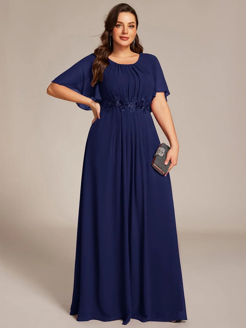 ever ASPYN|Robe de soirée trapèze à manches courtes et appliques plissées