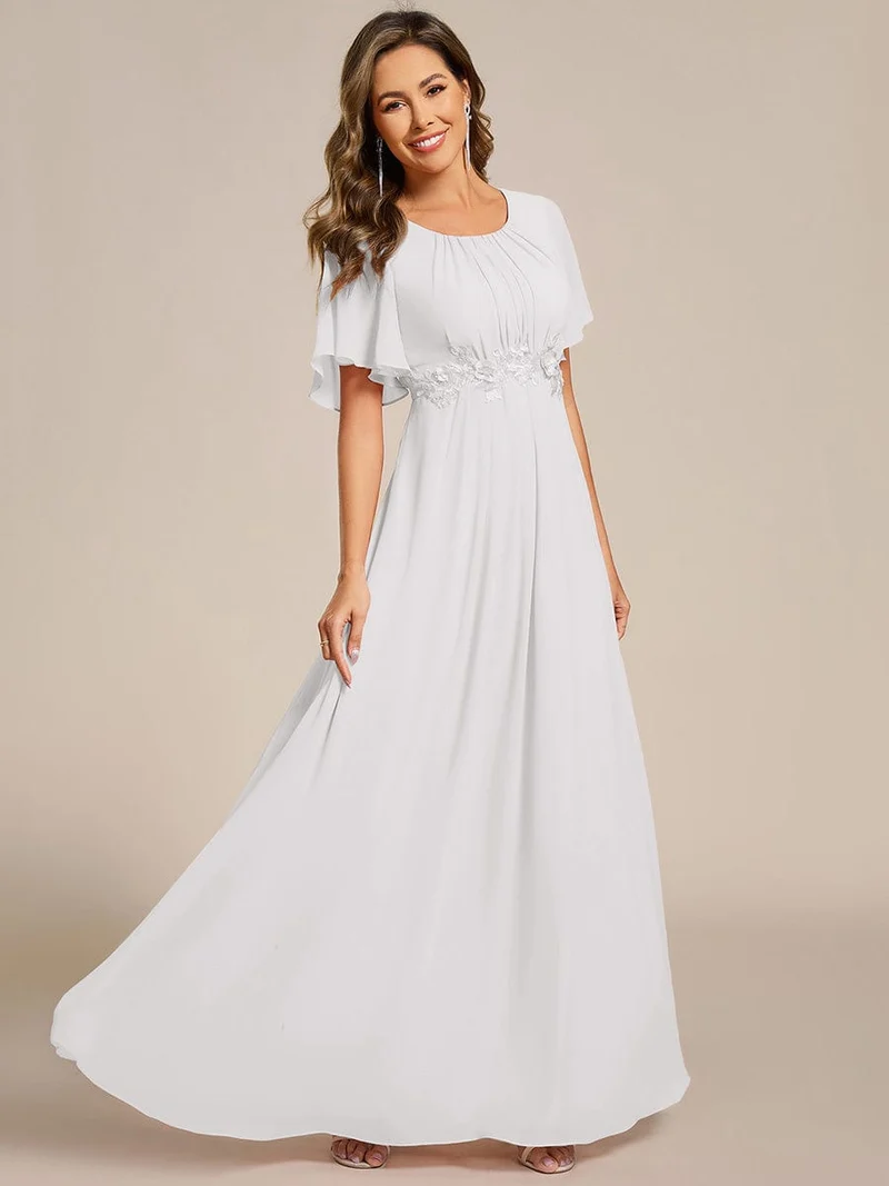 ever ASPYN|Robe de soirée trapèze à manches courtes et appliques plissées