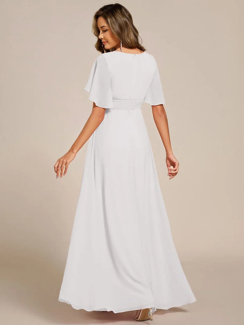 ever ASPYN|Robe de soirée trapèze à manches courtes et appliques plissées