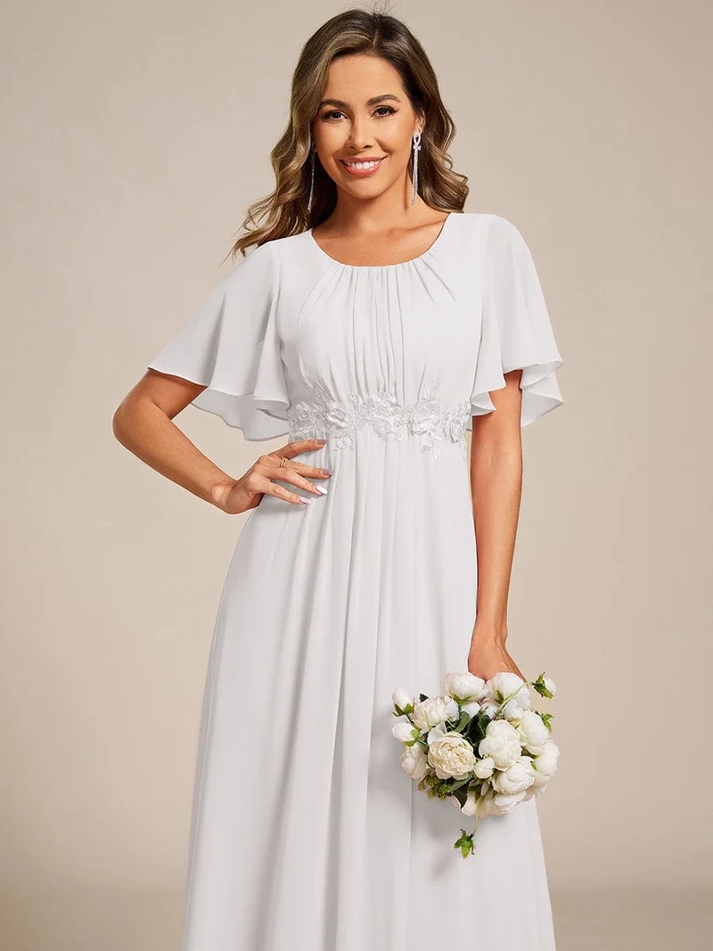 ever ASPYN|Robe de soirée trapèze à manches courtes et appliques plissées