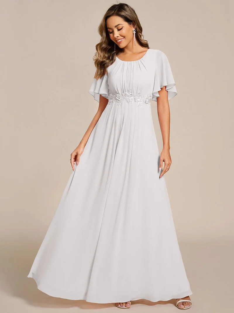 ever ASPYN|Robe de soirée trapèze à manches courtes et appliques plissées