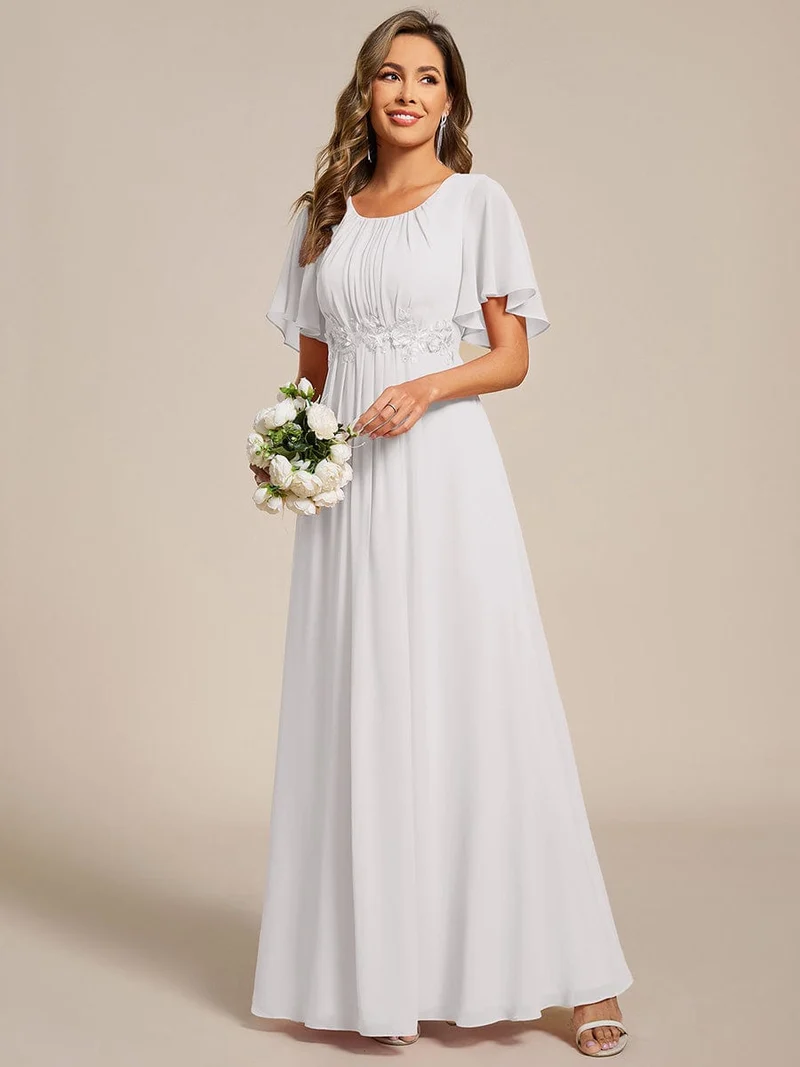 ever ASPYN|Robe de soirée trapèze à manches courtes et appliques plissées