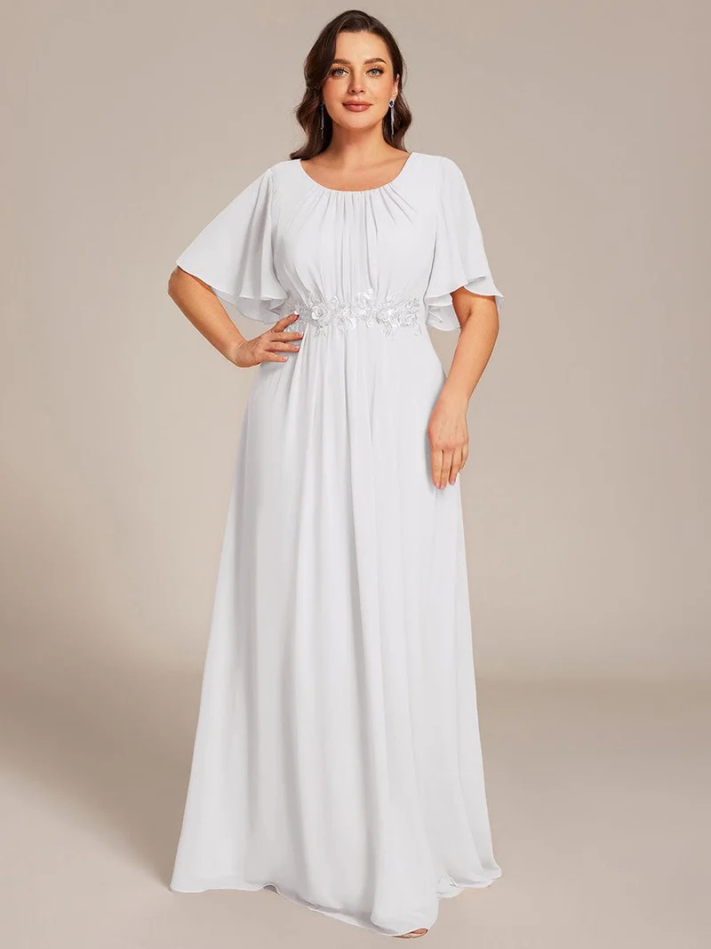ever ASPYN|Robe de soirée trapèze à manches courtes et appliques plissées