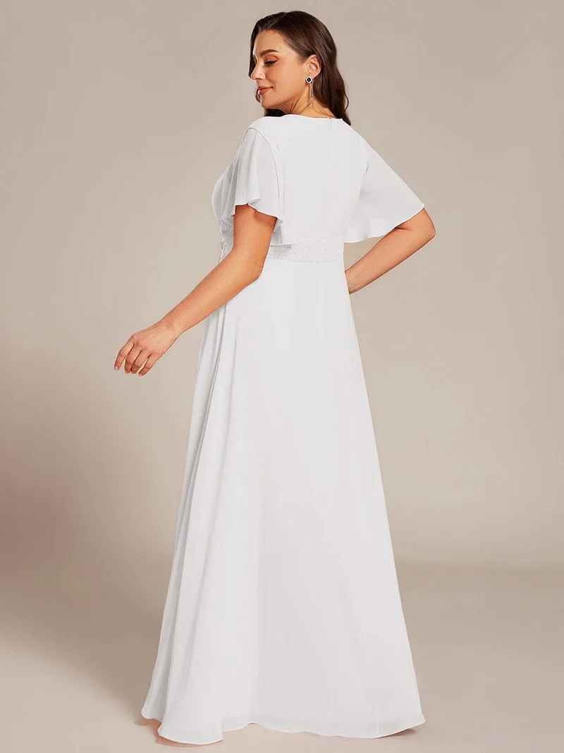 ever ASPYN|Robe de soirée trapèze à manches courtes et appliques plissées