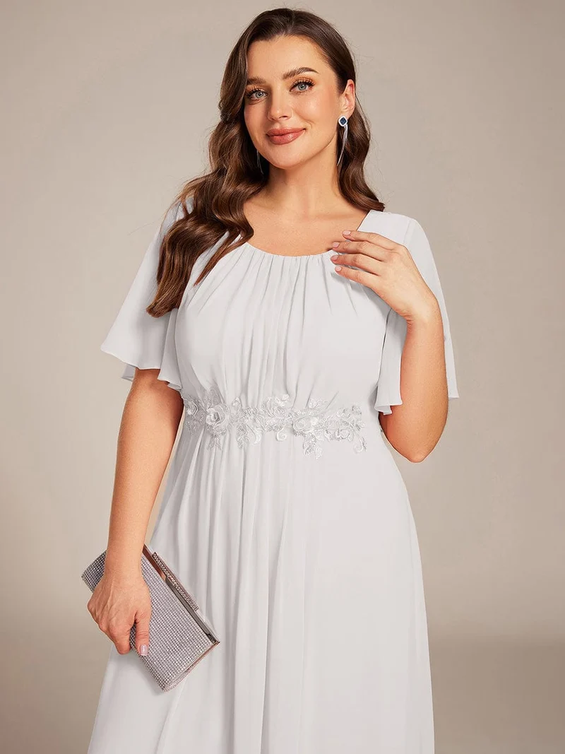 ever ASPYN|Robe de soirée trapèze à manches courtes et appliques plissées