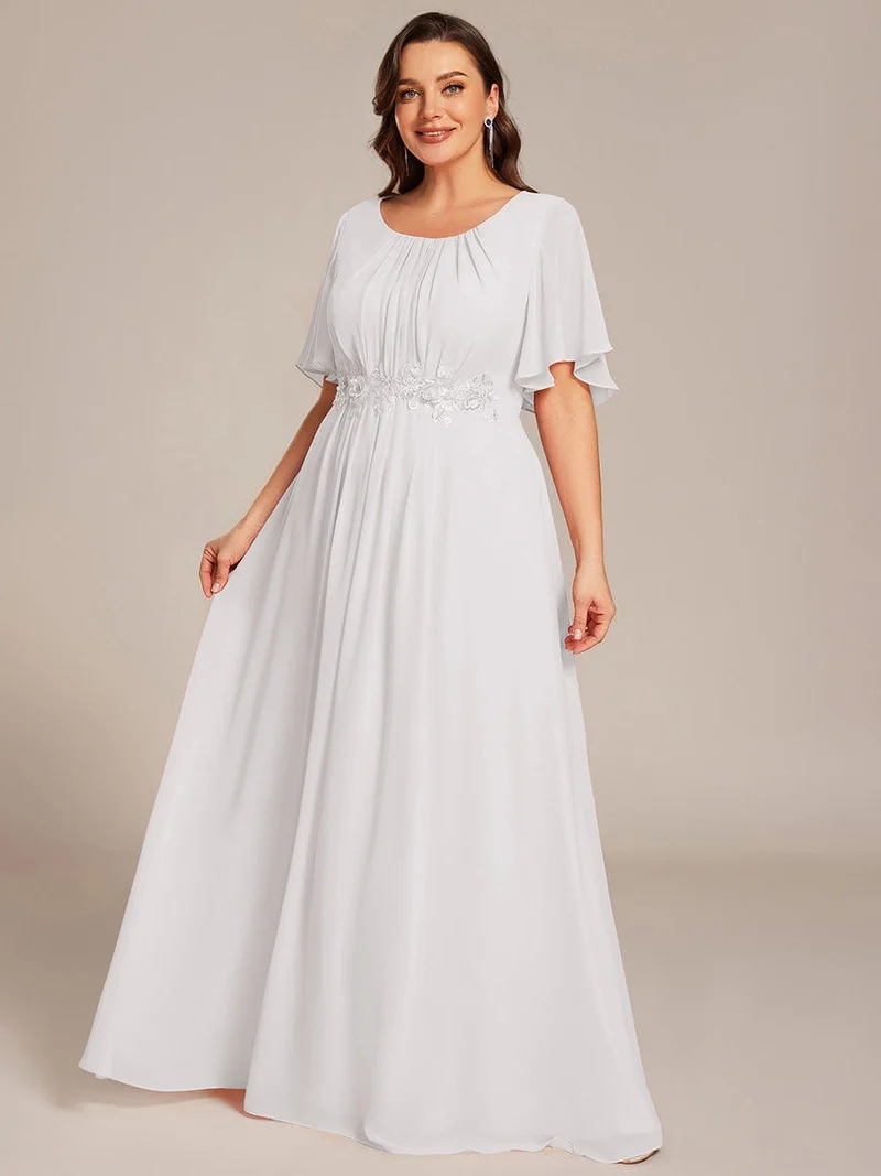 ever ASPYN|Robe de soirée trapèze à manches courtes et appliques plissées