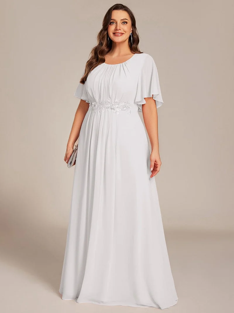 ever ASPYN|Robe de soirée trapèze à manches courtes et appliques plissées