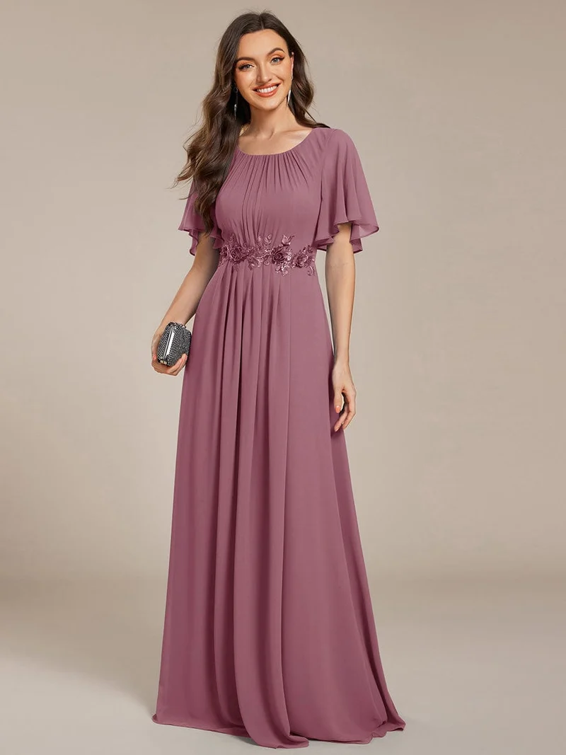 ever ASPYN|Robe de soirée trapèze à manches courtes et appliques plissées