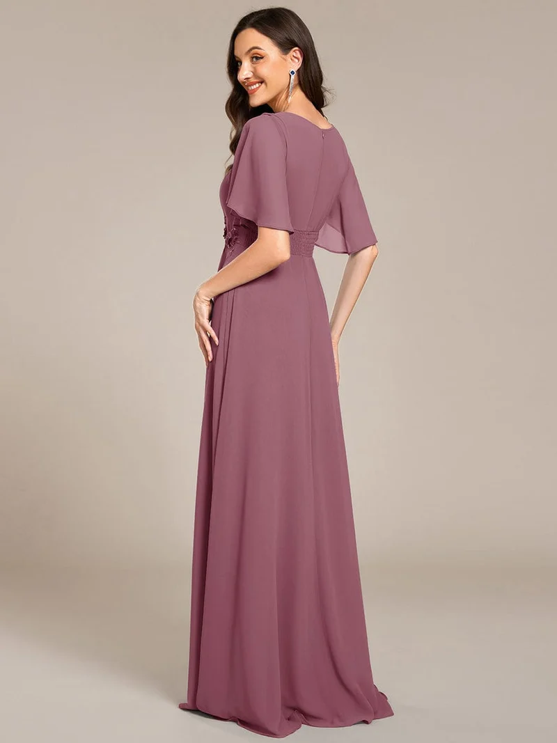 ever ASPYN|Robe de soirée trapèze à manches courtes et appliques plissées