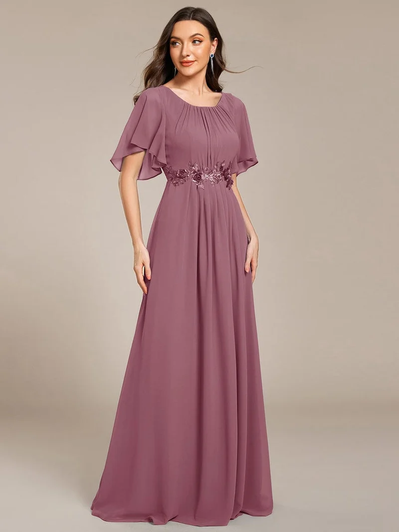 ever ASPYN|Robe de soirée trapèze à manches courtes et appliques plissées