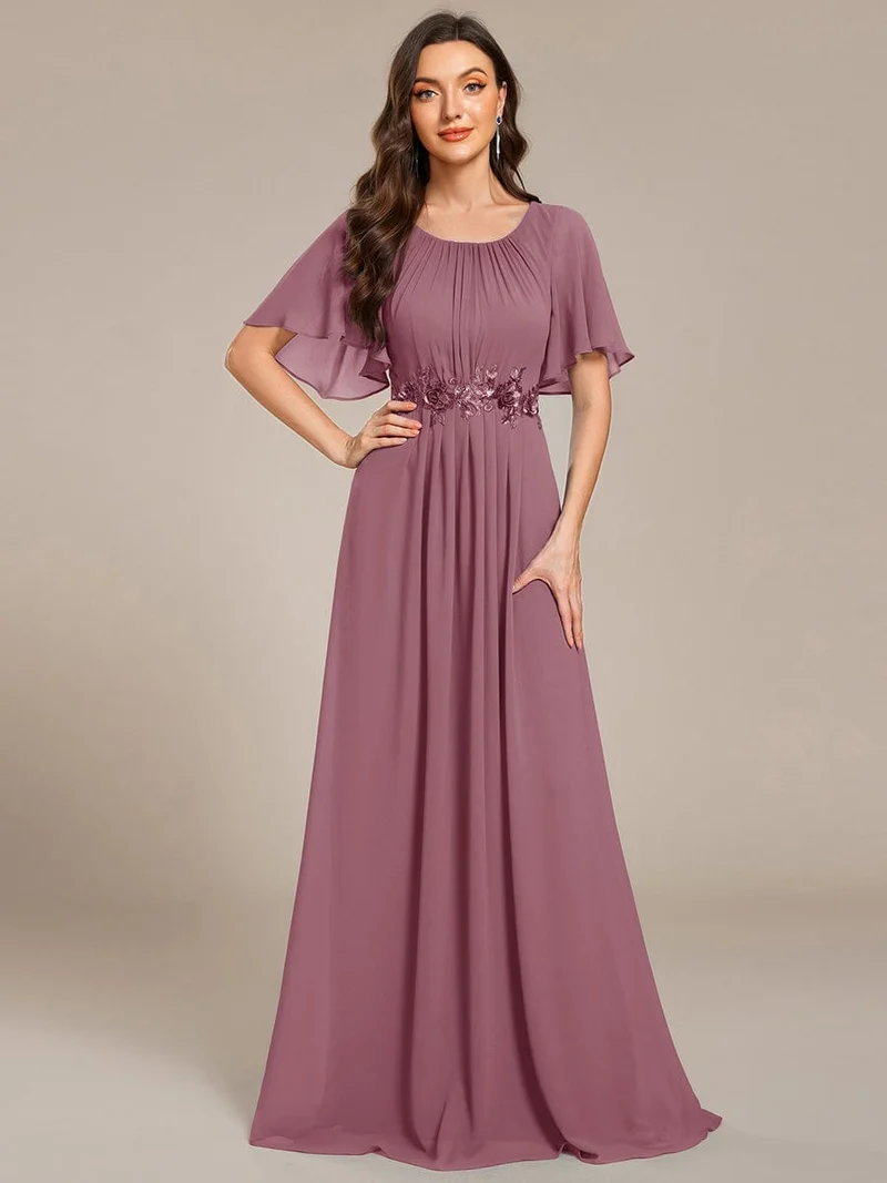 ever ASPYN|Robe de soirée trapèze à manches courtes et appliques plissées
