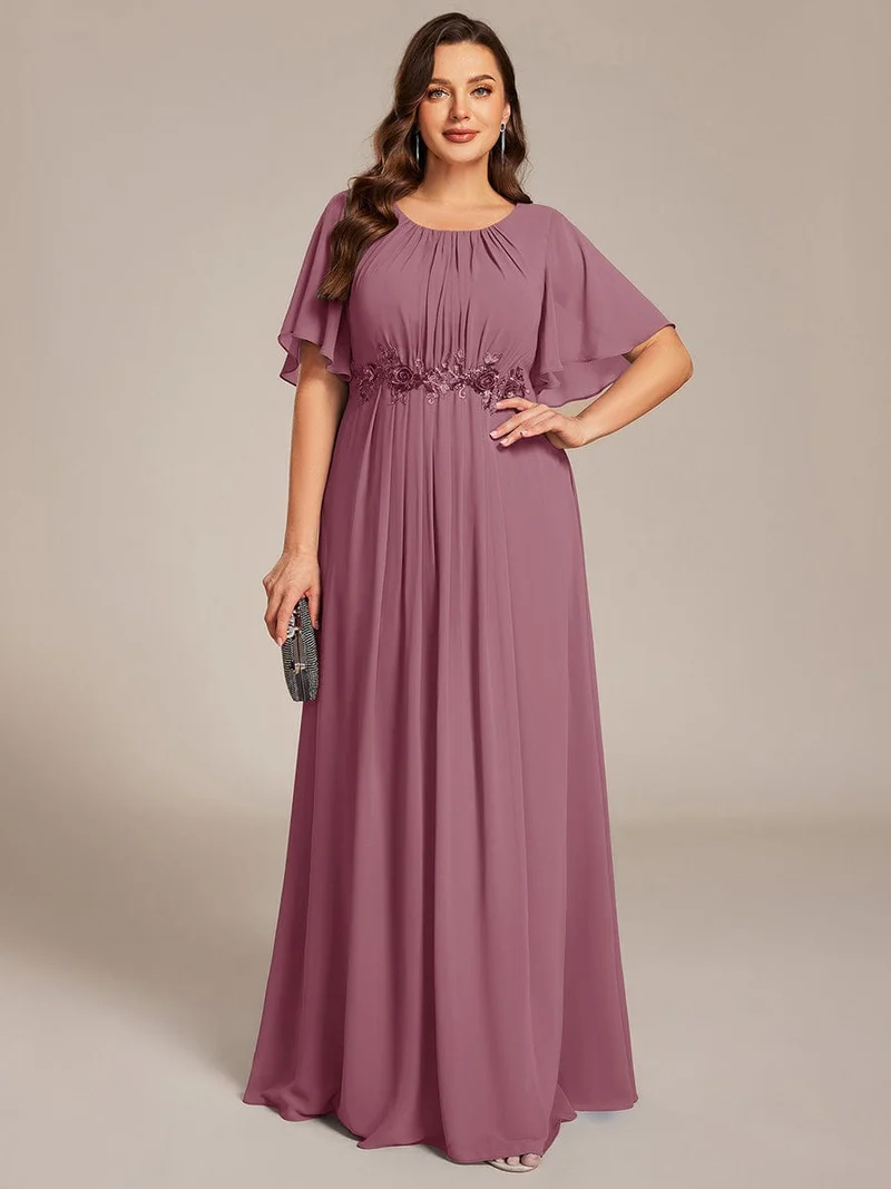 ever ASPYN|Robe de soirée trapèze à manches courtes et appliques plissées