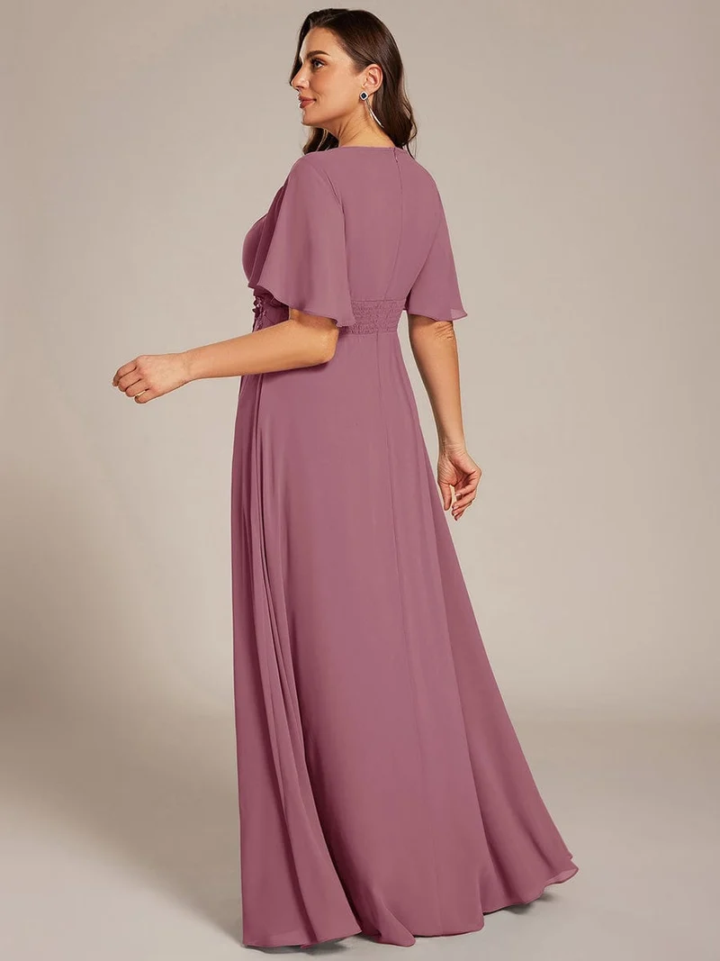 ever ASPYN|Robe de soirée trapèze à manches courtes et appliques plissées