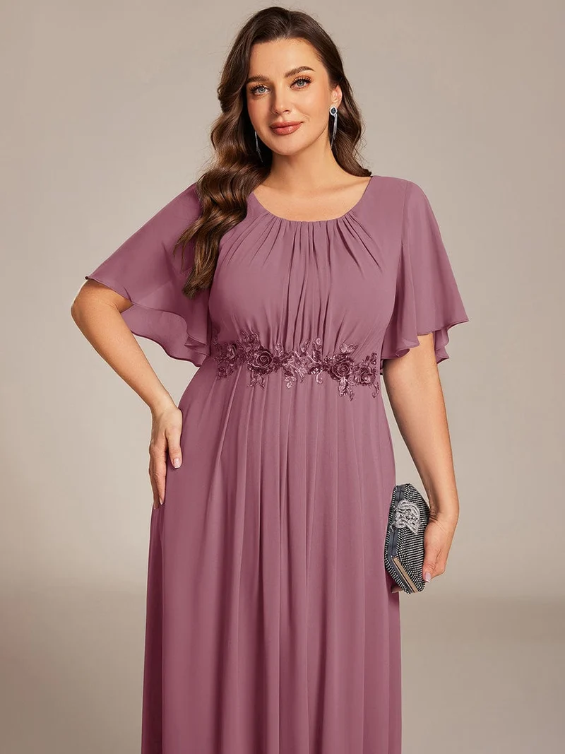 ever ASPYN|Robe de soirée trapèze à manches courtes et appliques plissées