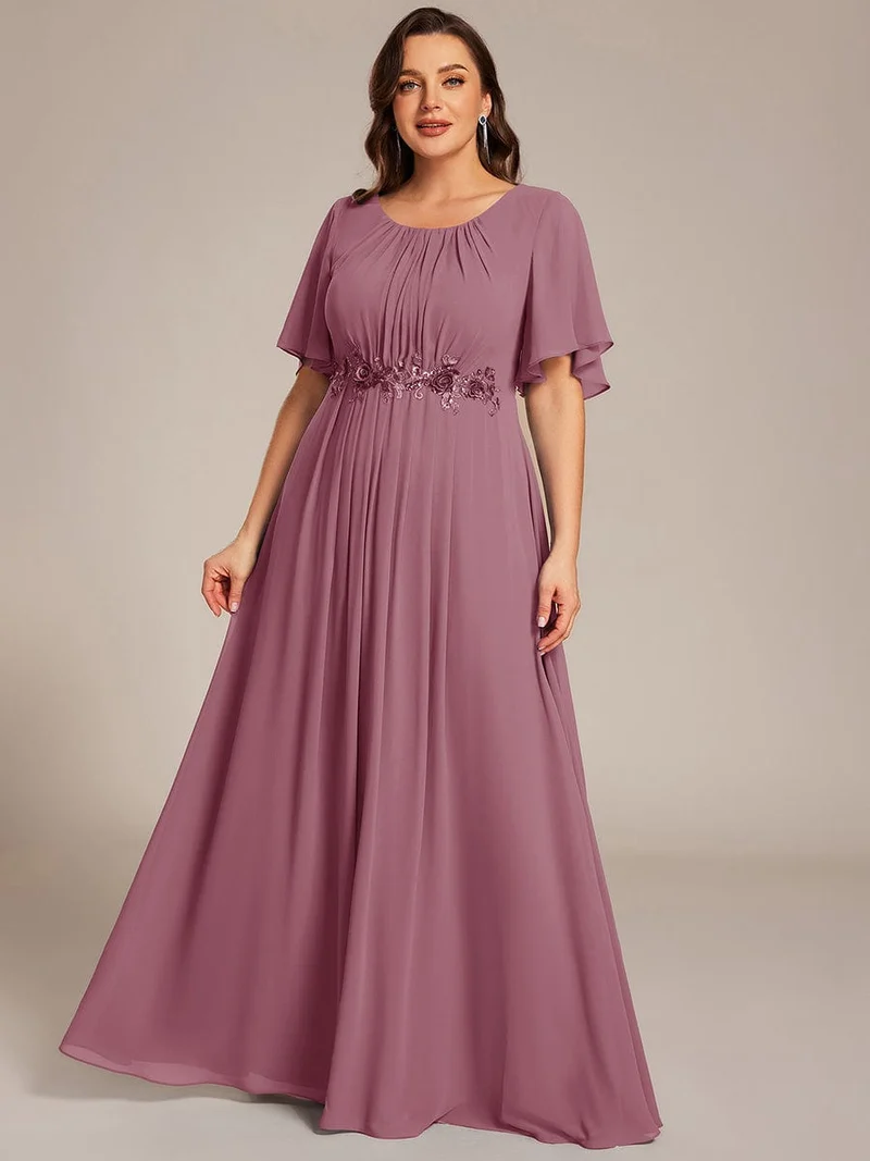 ever ASPYN|Robe de soirée trapèze à manches courtes et appliques plissées