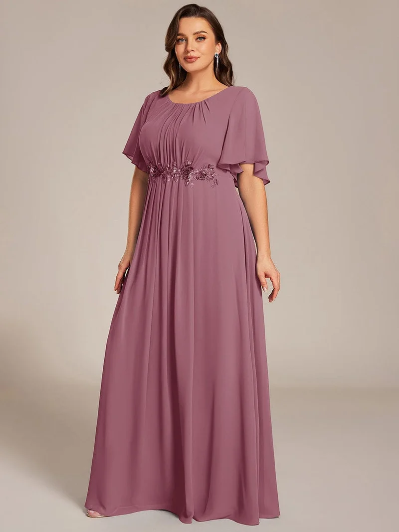 ever ASPYN|Robe de soirée trapèze à manches courtes et appliques plissées
