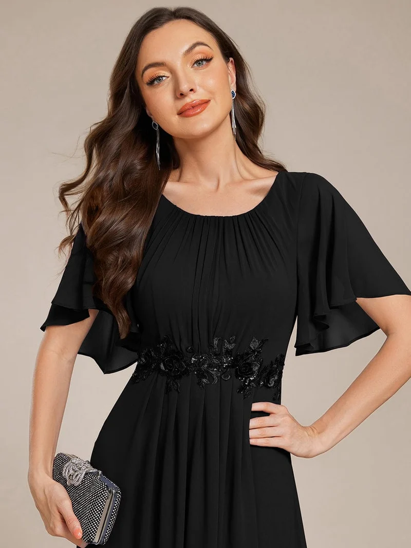 ever ASPYN|Robe de soirée trapèze à manches courtes et appliques plissées