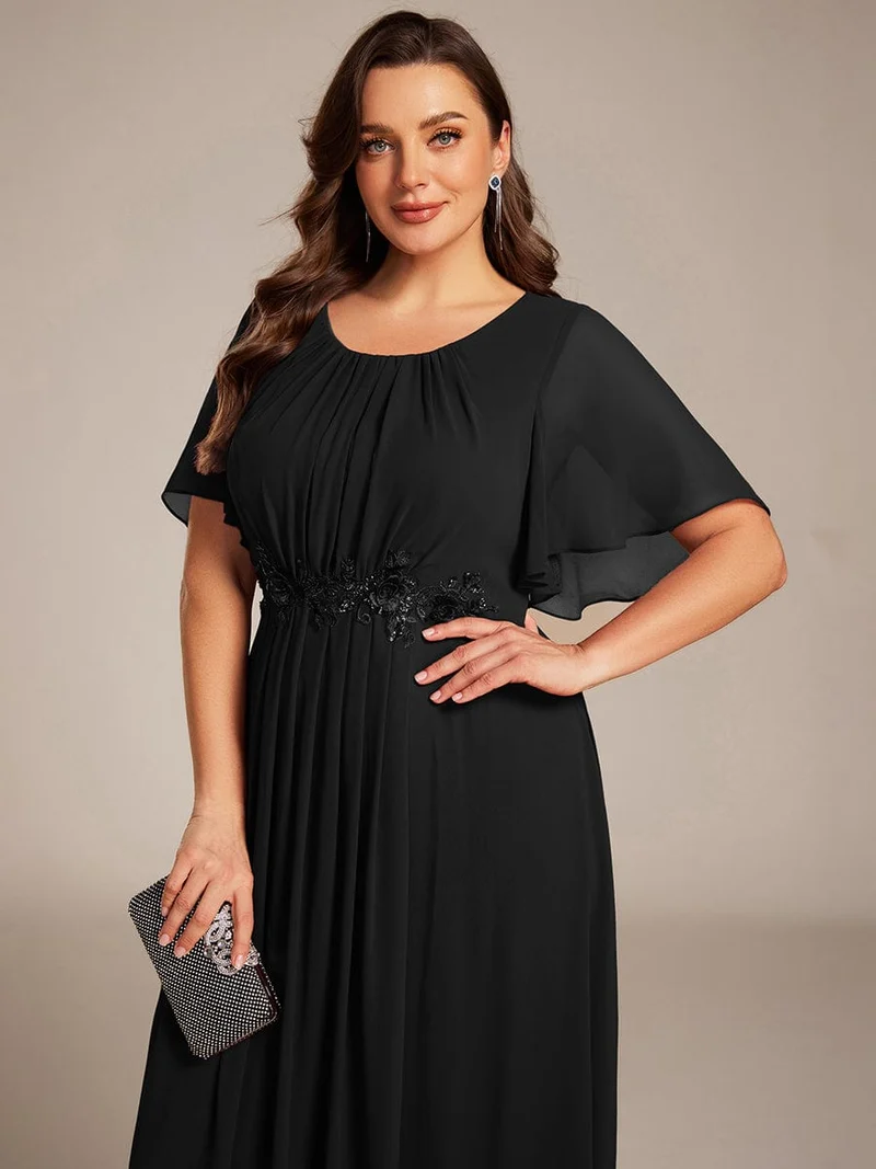 ever ASPYN|Robe de soirée trapèze à manches courtes et appliques plissées