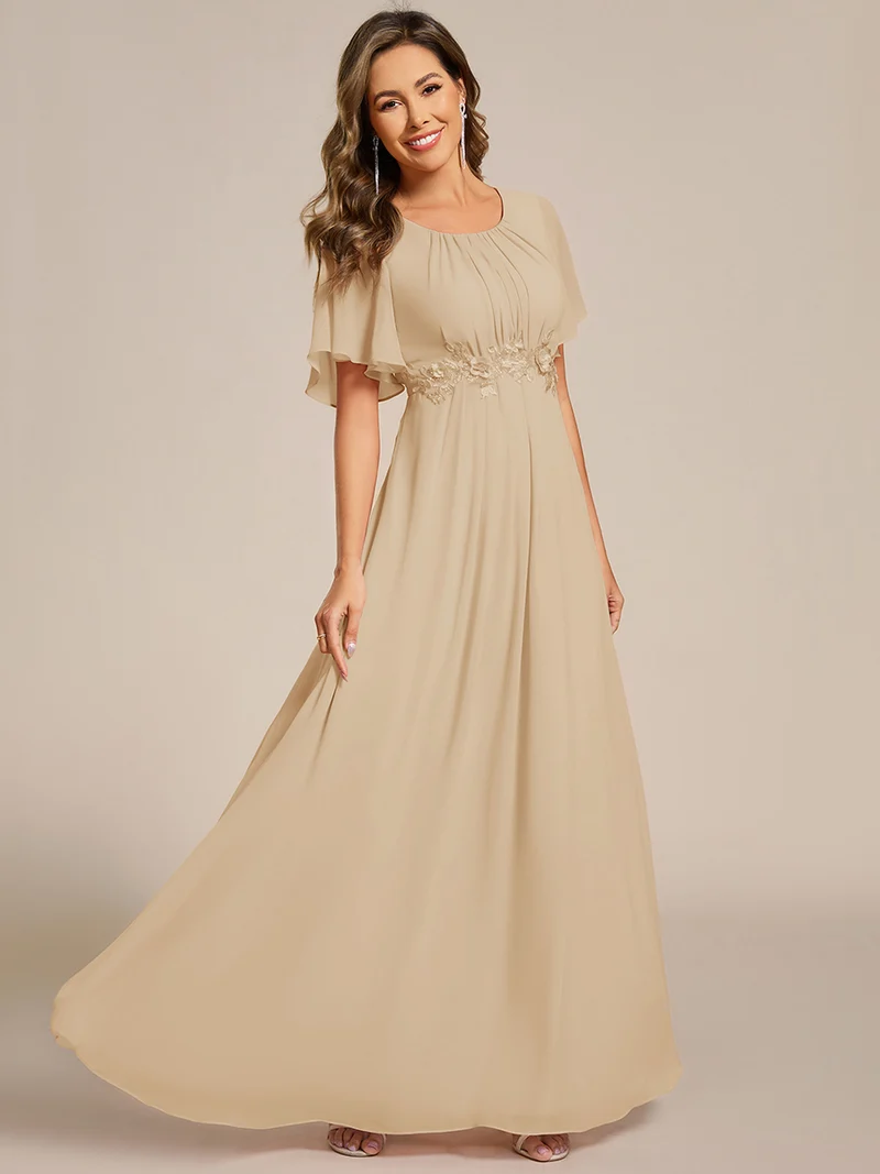ever ASPYN|Robe de soirée trapèze à manches courtes et appliques plissées