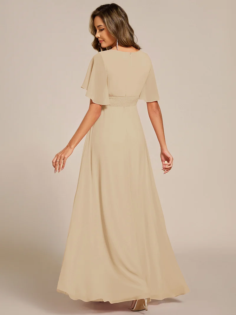 ever ASPYN|Robe de soirée trapèze à manches courtes et appliques plissées