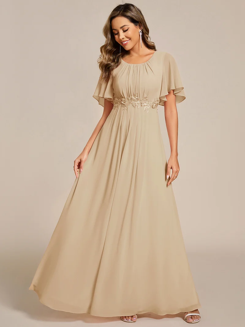 ever ASPYN|Robe de soirée trapèze à manches courtes et appliques plissées