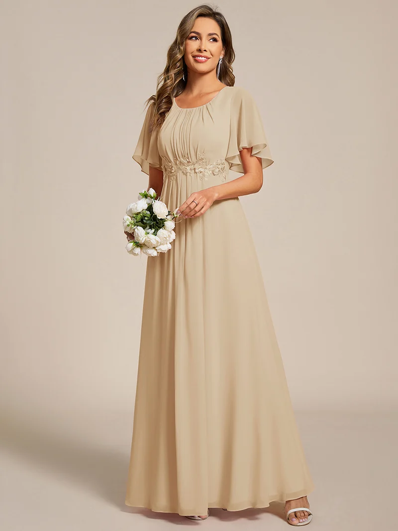 ever ASPYN|Robe de soirée trapèze à manches courtes et appliques plissées