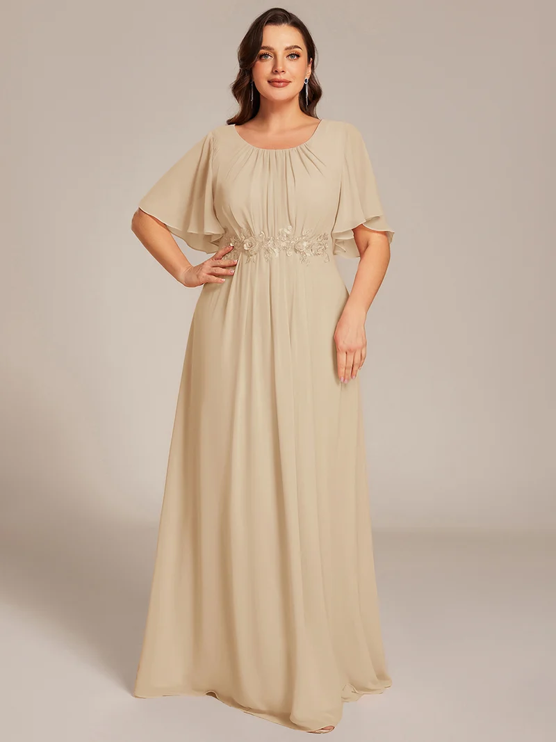 ever ASPYN|Robe de soirée trapèze à manches courtes et appliques plissées