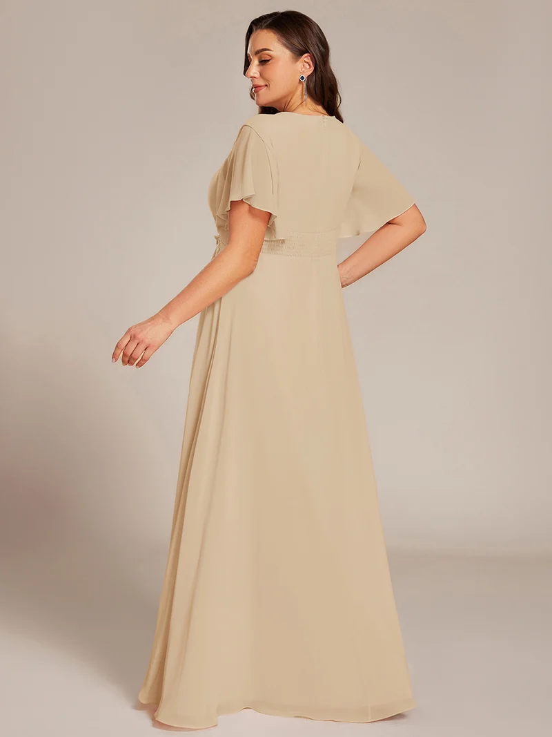 ever ASPYN|Robe de soirée trapèze à manches courtes et appliques plissées
