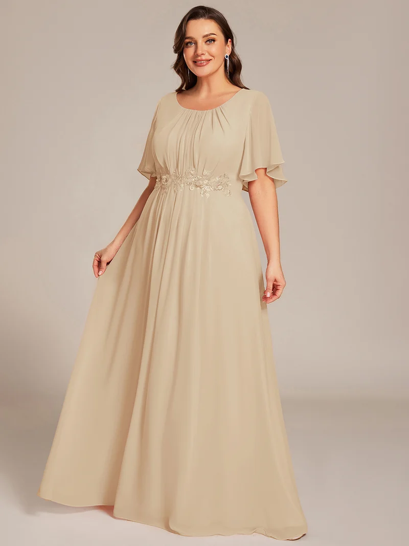 ever ASPYN|Robe de soirée trapèze à manches courtes et appliques plissées