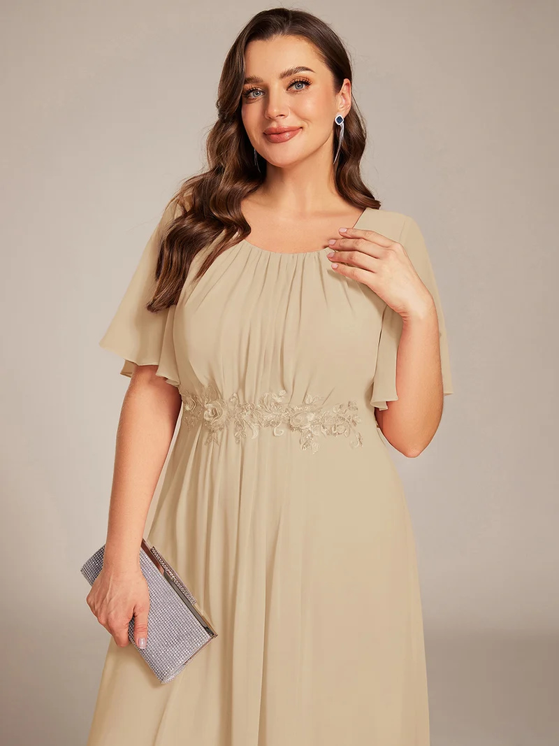 ever ASPYN|Robe de soirée trapèze à manches courtes et appliques plissées