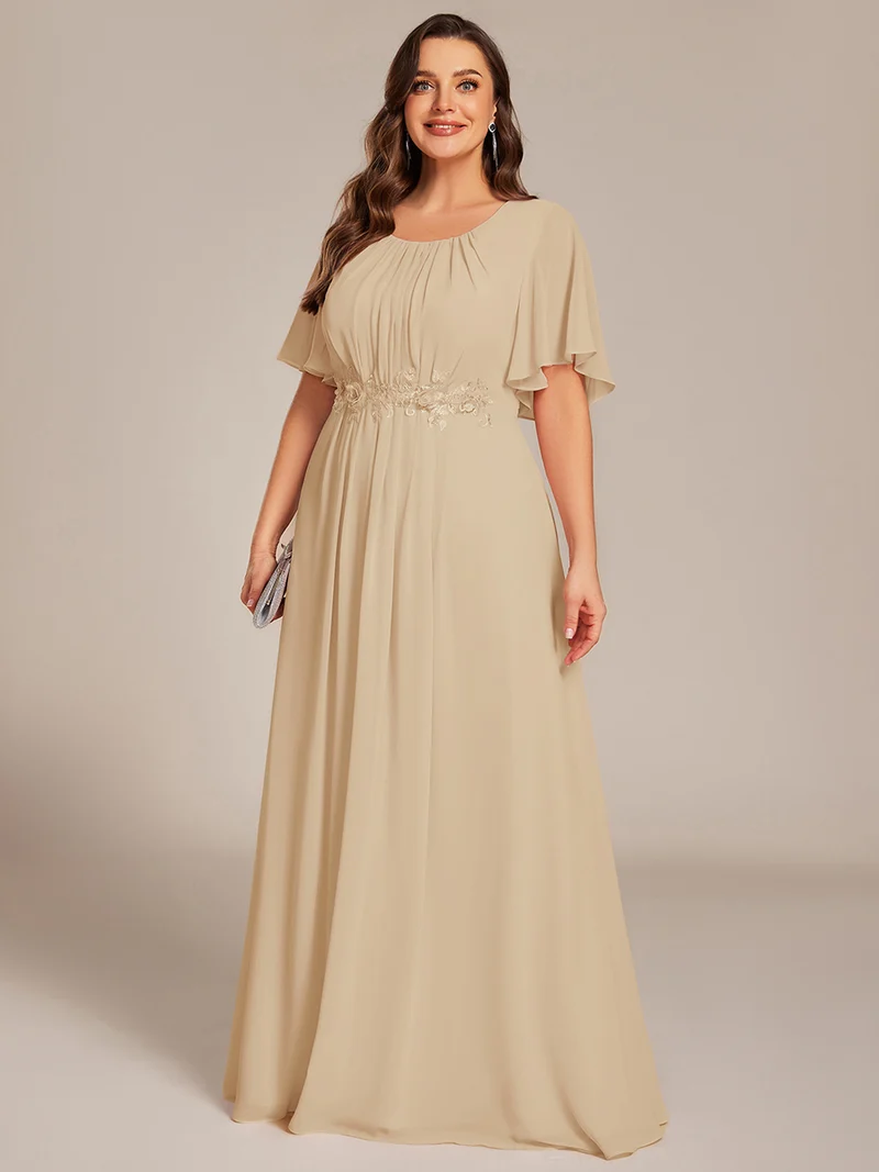 ever ASPYN|Robe de soirée trapèze à manches courtes et appliques plissées