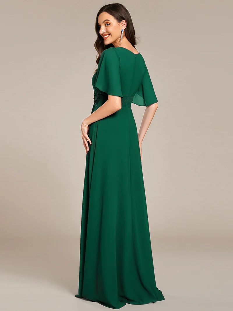 ever ASPYN|Robe de soirée trapèze à manches courtes et appliques plissées