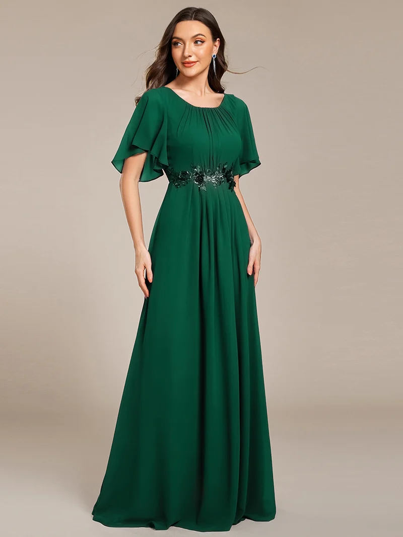 ever ASPYN|Robe de soirée trapèze à manches courtes et appliques plissées