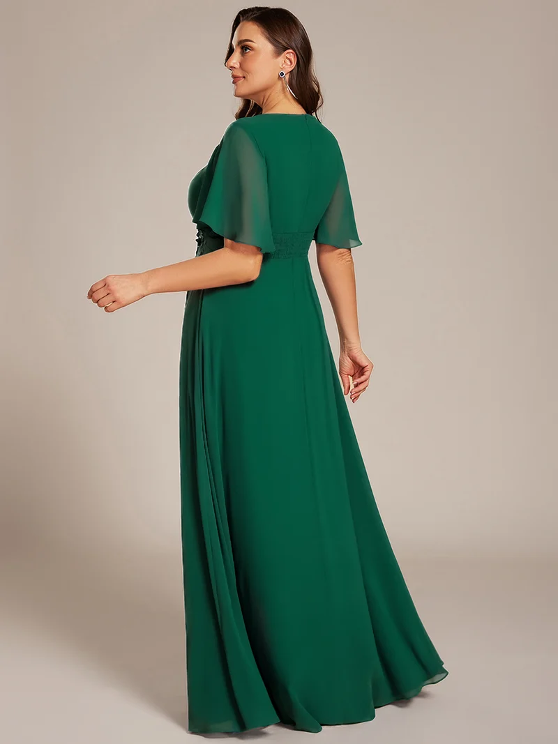 ever ASPYN|Robe de soirée trapèze à manches courtes et appliques plissées