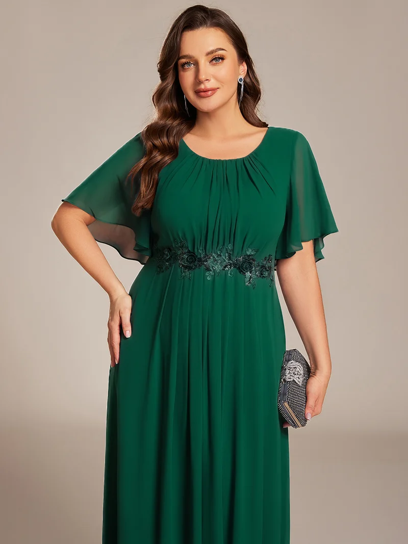 ever ASPYN|Robe de soirée trapèze à manches courtes et appliques plissées