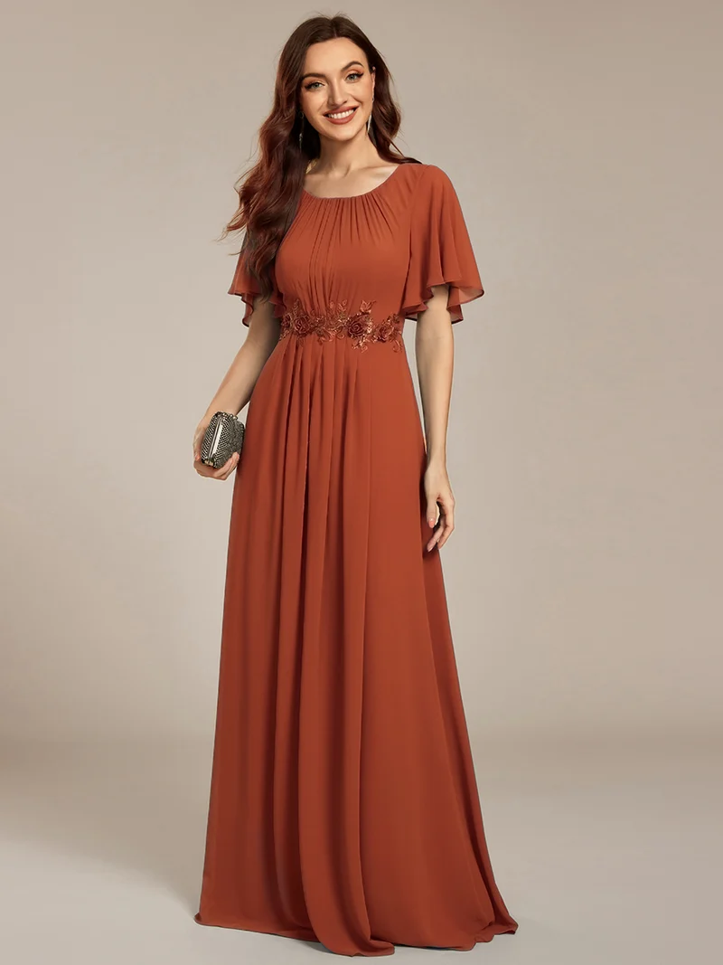 ever ASPYN|Robe de soirée trapèze à manches courtes et appliques plissées