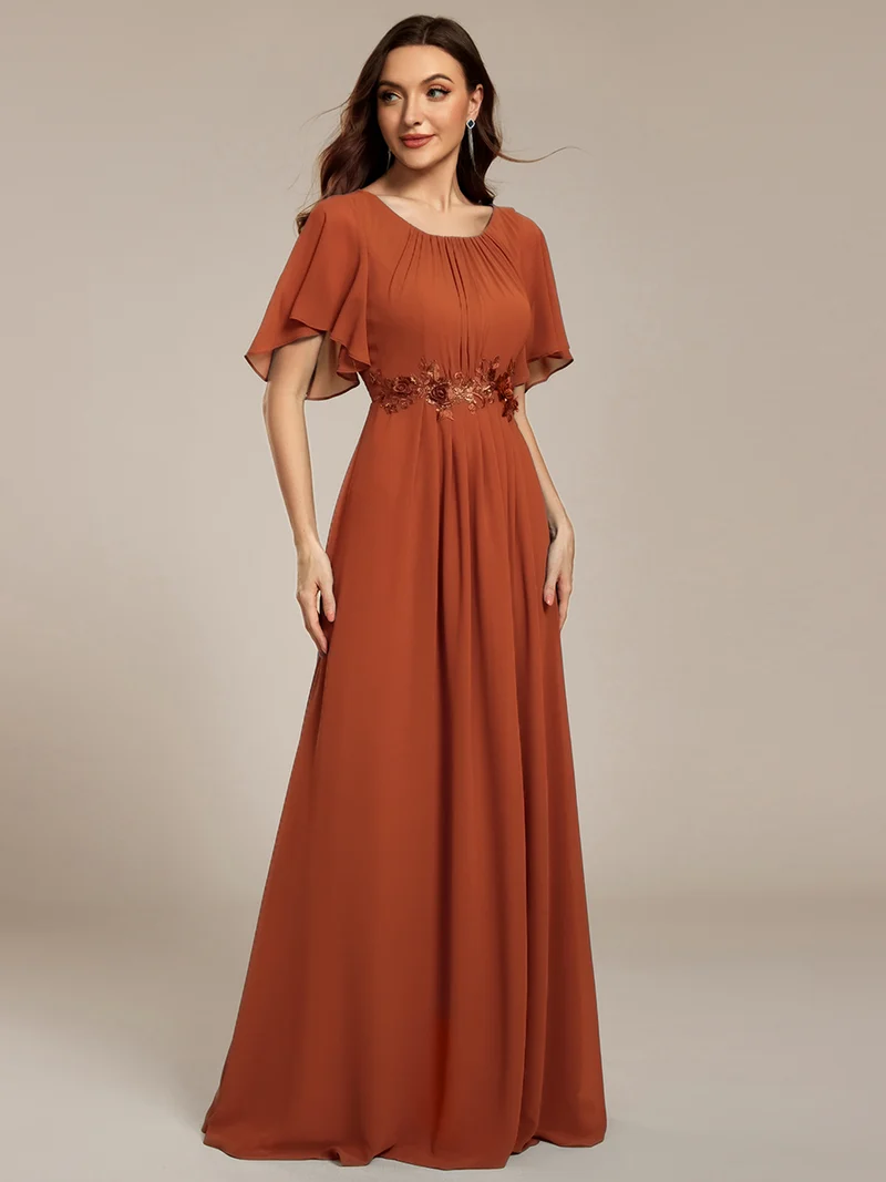 ever ASPYN|Robe de soirée trapèze à manches courtes et appliques plissées