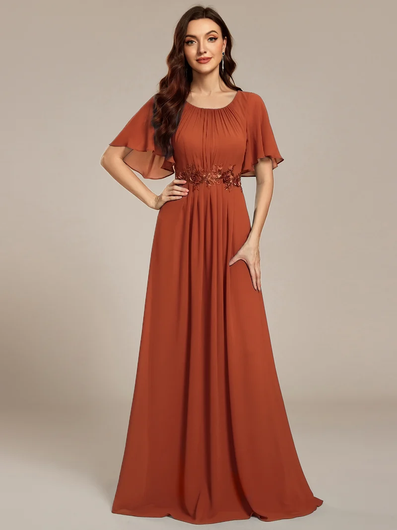 ever ASPYN|Robe de soirée trapèze à manches courtes et appliques plissées