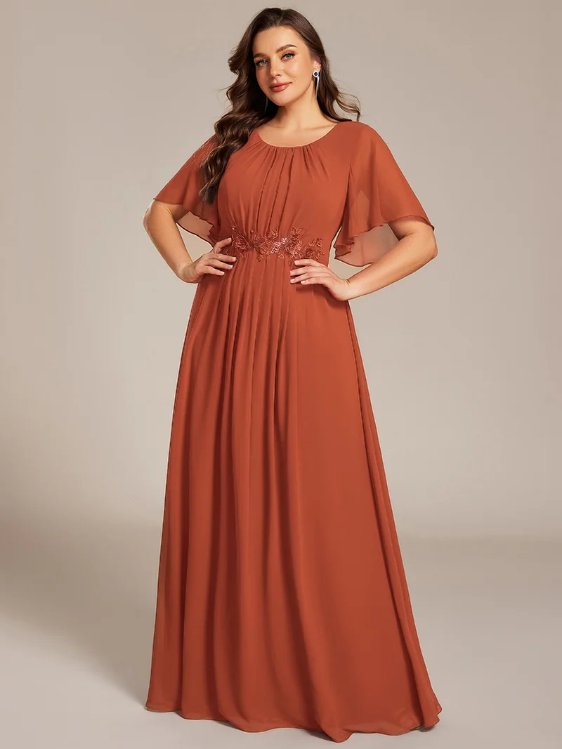 ever ASPYN|Robe de soirée trapèze à manches courtes et appliques plissées