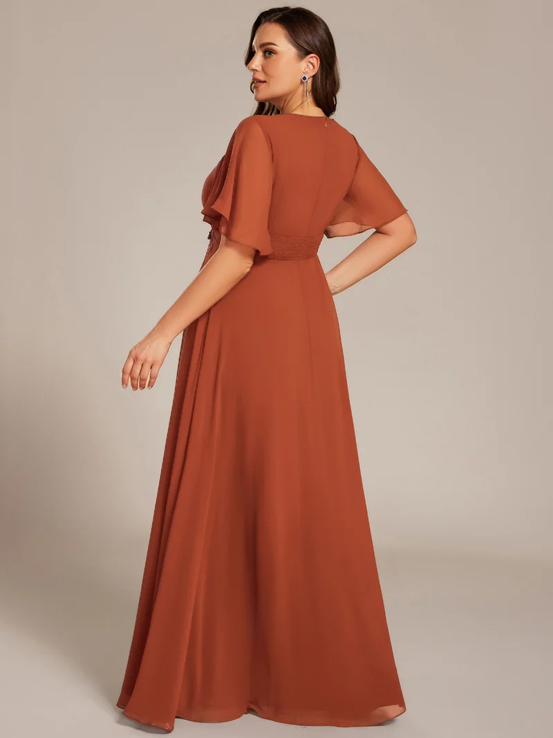 ever ASPYN|Robe de soirée trapèze à manches courtes et appliques plissées