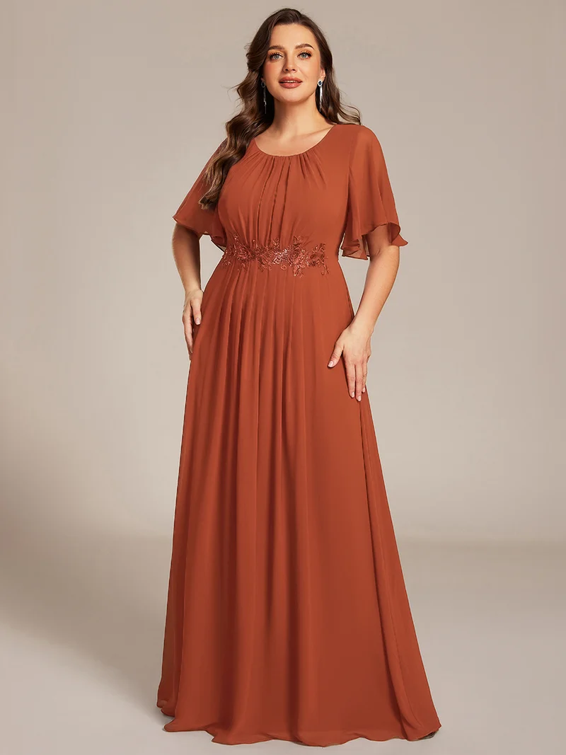 ever ASPYN|Robe de soirée trapèze à manches courtes et appliques plissées