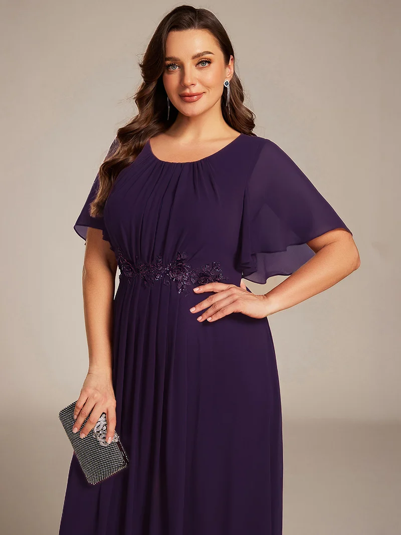 ever ASPYN|Robe de soirée trapèze à manches courtes et appliques plissées