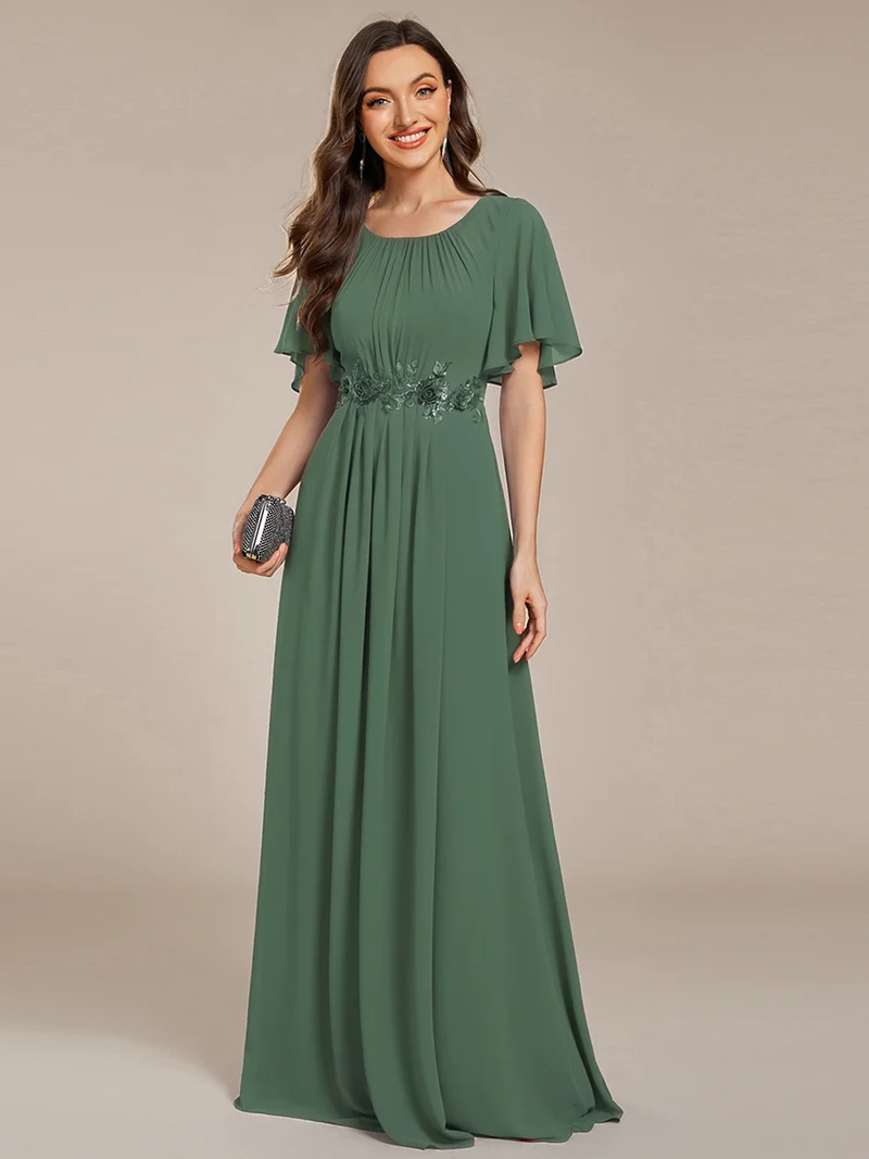 ever ASPYN|Robe de soirée trapèze à manches courtes et appliques plissées