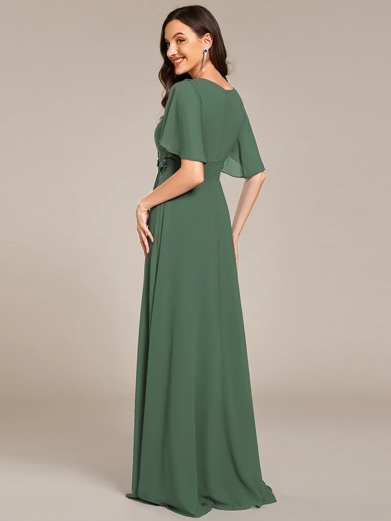 ever ASPYN|Robe de soirée trapèze à manches courtes et appliques plissées