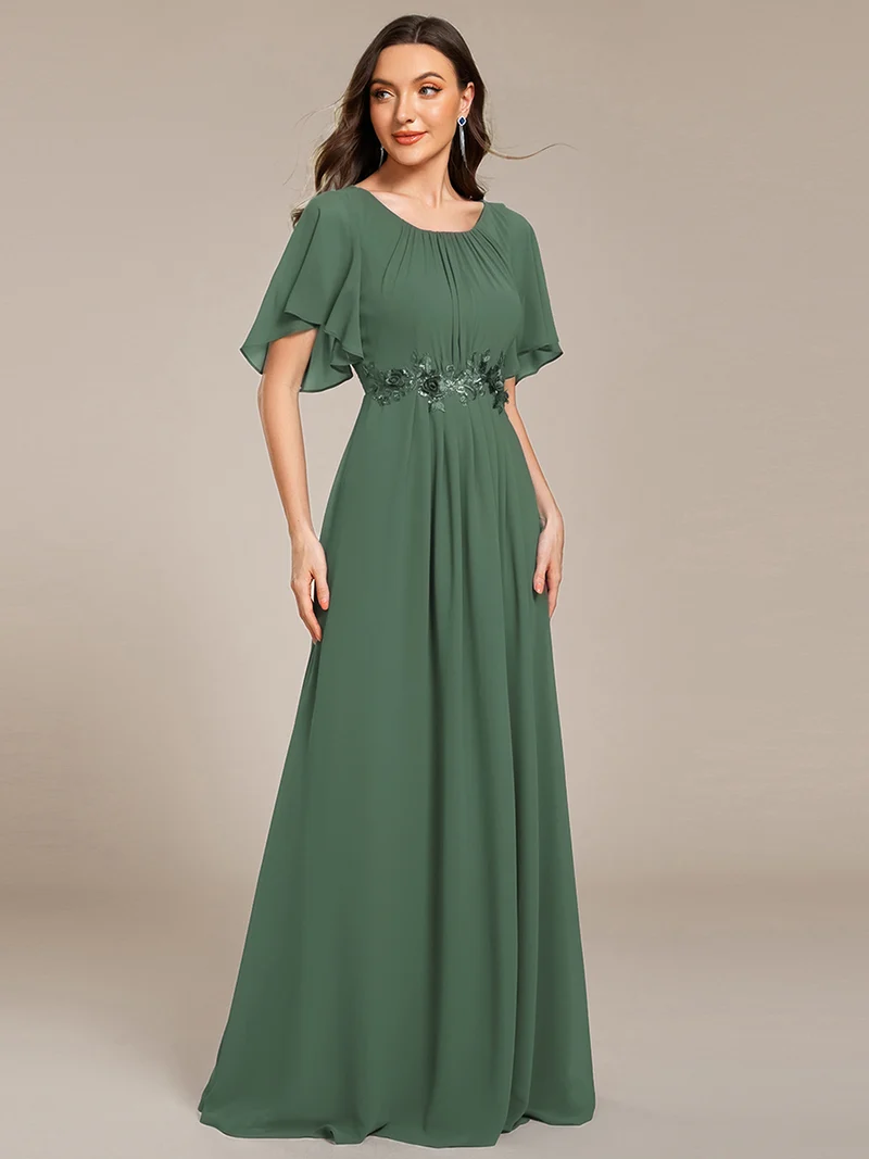 ever ASPYN|Robe de soirée trapèze à manches courtes et appliques plissées