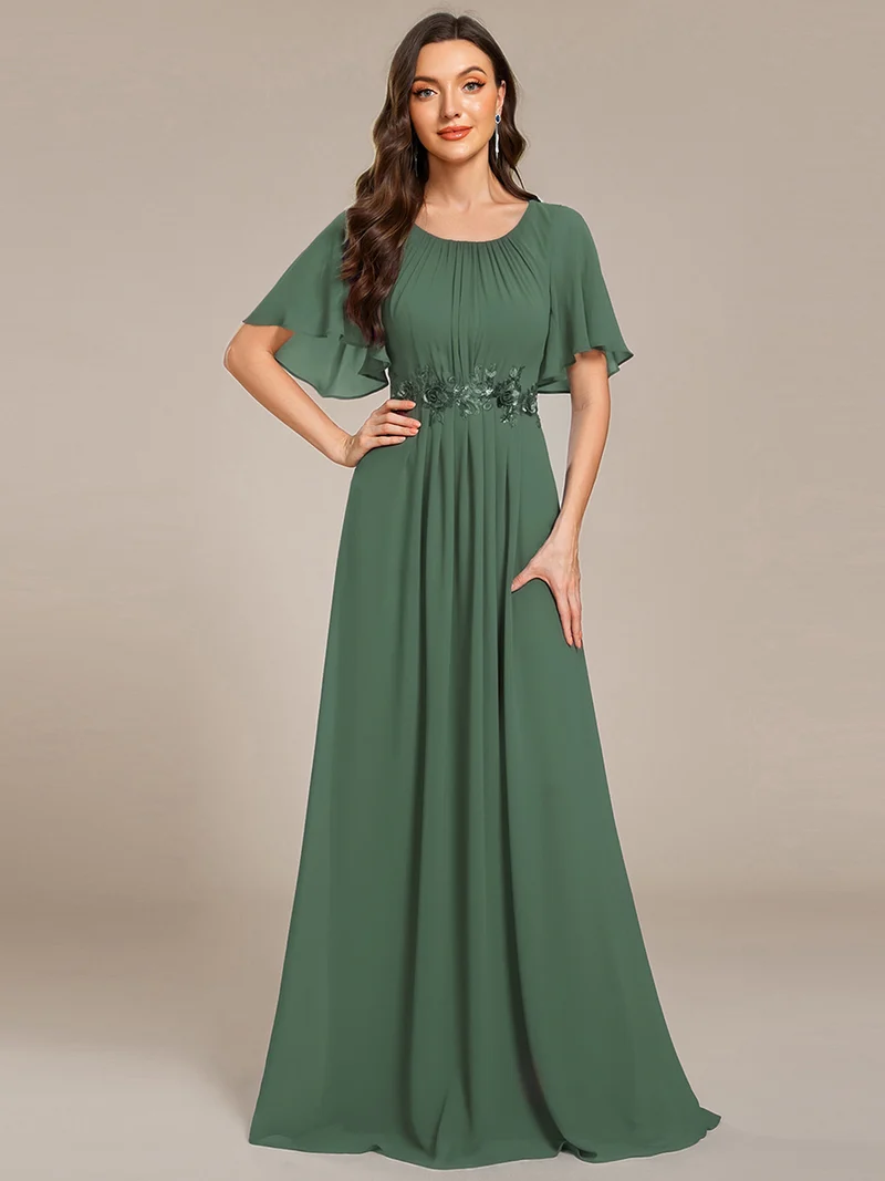 ever ASPYN|Robe de soirée trapèze à manches courtes et appliques plissées