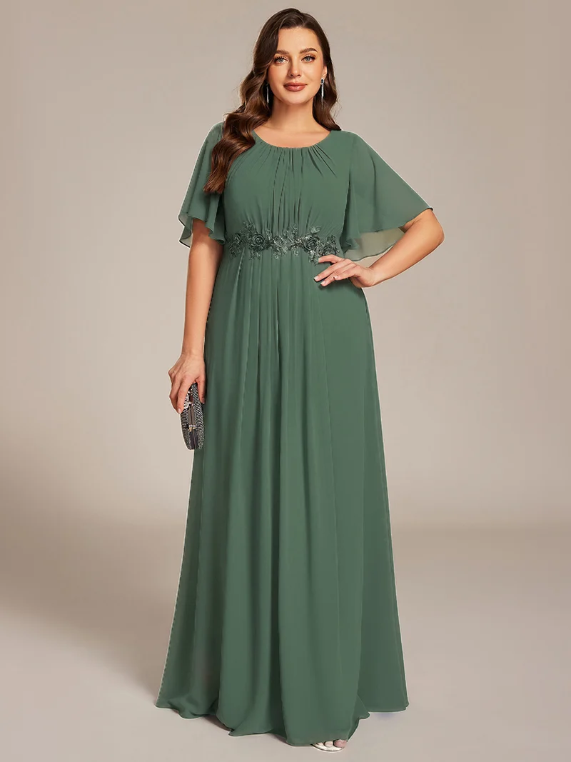 ever ASPYN|Robe de soirée trapèze à manches courtes et appliques plissées